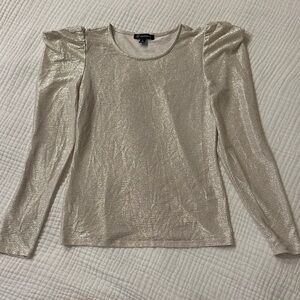 INC Metallic Silver Puff Sleeve Blouse